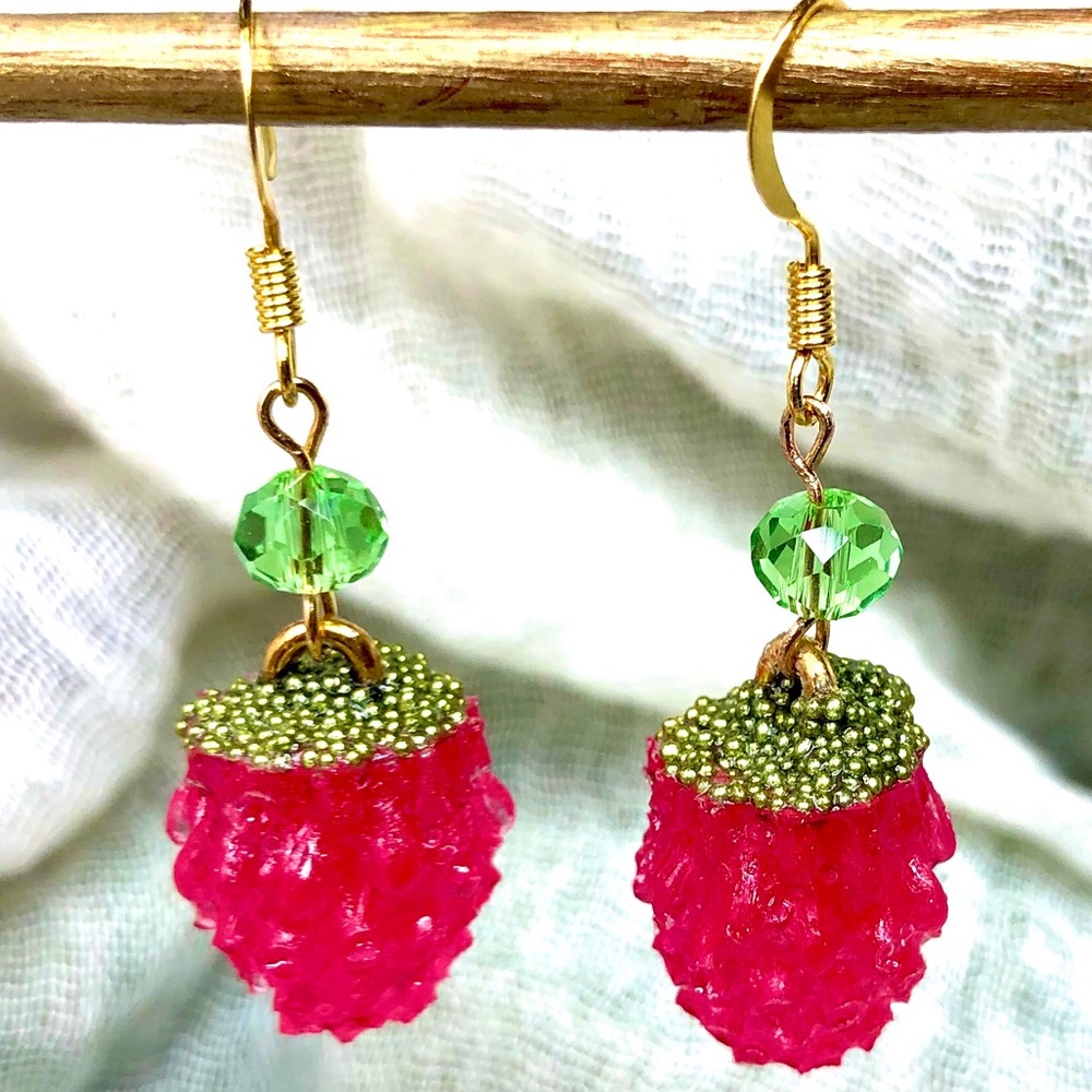 Gold Raspberry Earrings - Picture 2 of 9